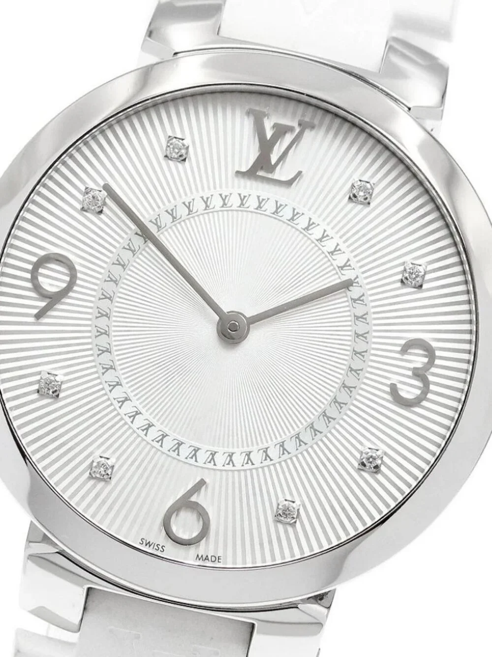 LOUIS VUITTON Tambour Slim MM Q13MJ 8P diamond Silver Dial Quartz Ladies_970655